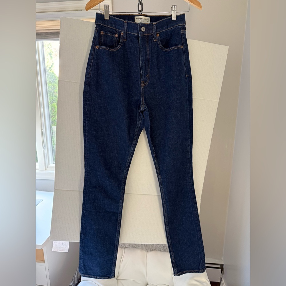 Abercrombie & Fitch Dark Indigo High-Rise Slim Straight Jeans